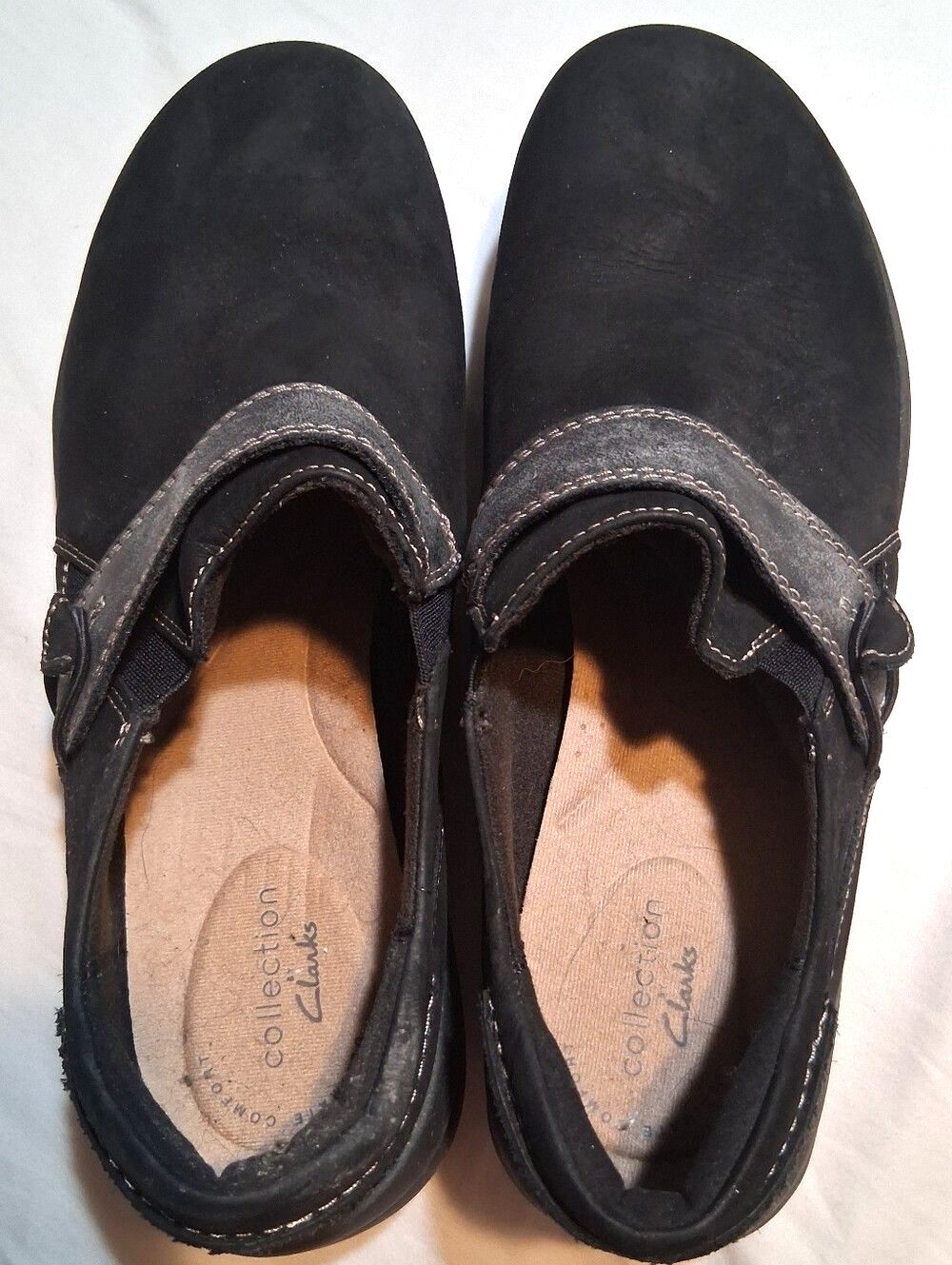 Clarks Collection Black Nubuck Leather Comfort Clogs Slip On Shoes Size 8.5M
